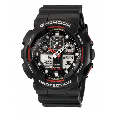 G-SHOCK Digital & Analogue Black Dial Red & White Accents Black Strap Watch GA-100-1A4ER