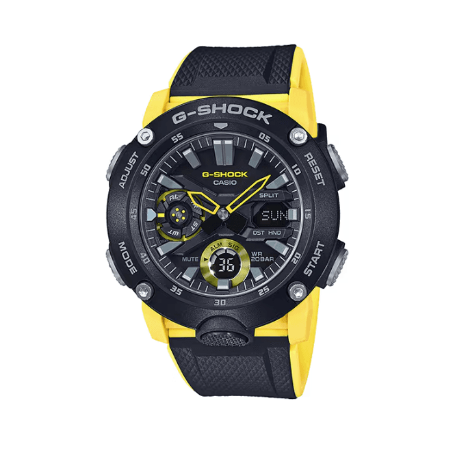 G-SHOCK Digital & Analogue Black Dial Yellow Accents Black & Yellow Strap Watch GA-2000-1A9ER