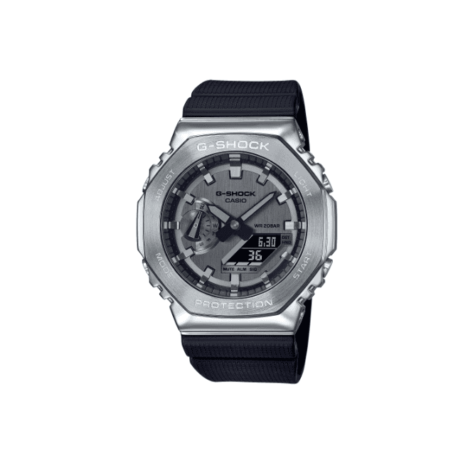 G-SHOCK Digital & Analogue Grey Dial Stainless Steel Bezel Black Strap Watch GM-2100-1AER