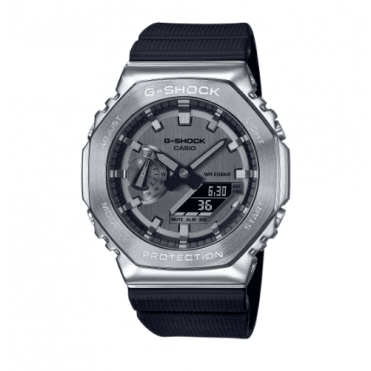 G-SHOCK Digital & Analogue Grey Dial Stainless Steel Bezel Black Strap Watch GM-2100-1AER