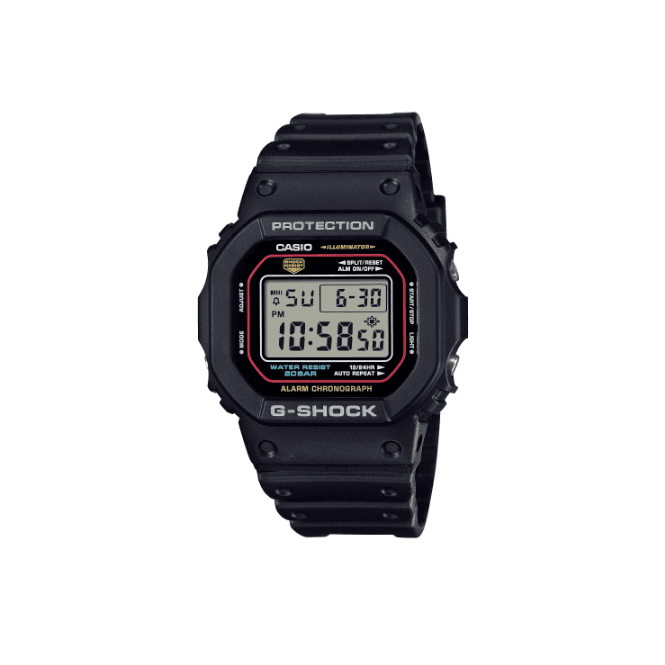 G-SHOCK Digital Display Red Accents Black Strap Watch DW-5600RL-1ER