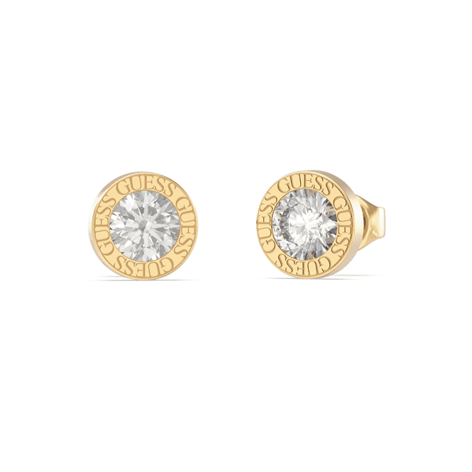 Guess Gold Plated Clear Stone Stud Earrings JUBE 244JW YG T/U