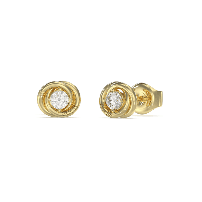 Guess Gold Plated Crystal Knot Stud Earrings JUBE04065JW YG