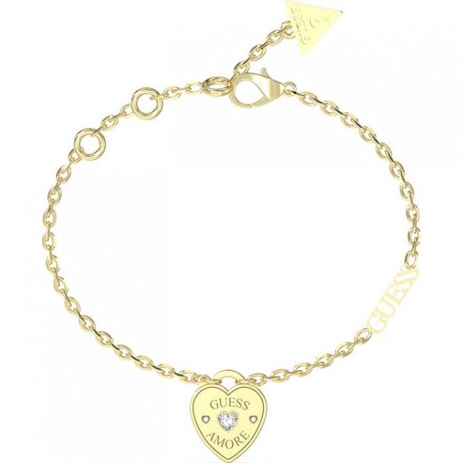 Guess Gold Plated Heart Charm Bracelet UBB05057YGL