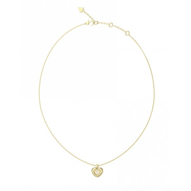 Guess Gold Plated Heart Pave Charm Necklace UBN05463YG