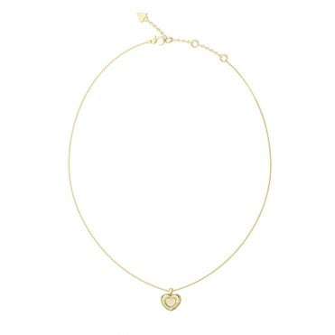 Gold Plated Heart Pave Charm Necklace UBN05463YG