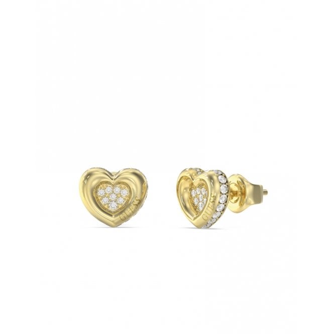 Guess Gold Plated Heart Pave Stud Earrings UBE05466YG