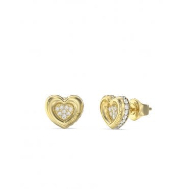 Gold Plated Heart Pave Stud Earrings UBE05466YG