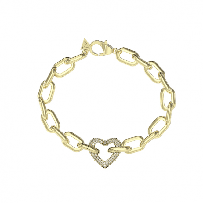 Guess Gold Plated Large Pave Heart Bracelet UBB05016YG