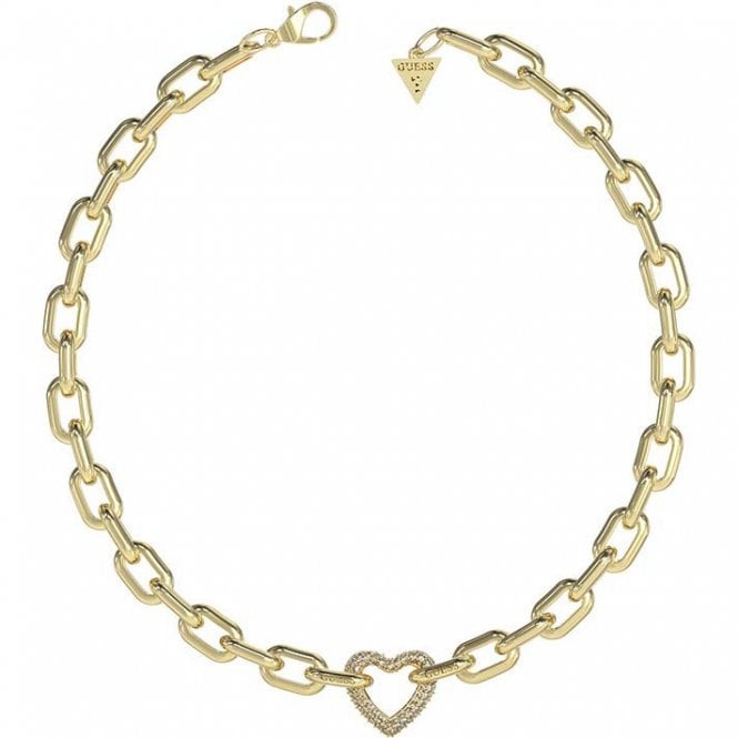 Guess Gold Plated Large Pave Heart Necklace UBN05015YG