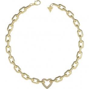 Gold Plated Large Pave Heart Necklace UBN05015YG
