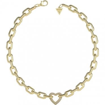 Gold Plated Large Pave Heart Necklace UBN05015YG