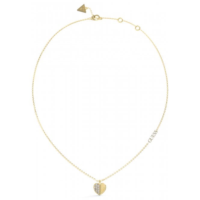 Guess Gold Plated Plain & Pave Heart Necklace JUBN03035JWYGT/U