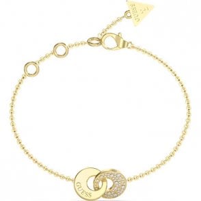 Gold Plated Two Pave Circles Bracelet UBB05220YGL