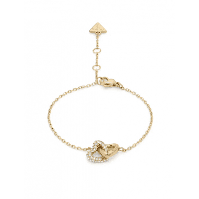 Guess Ladies Gold Plated Crystal Heart Links Bracelet JUBB06 014JW YG