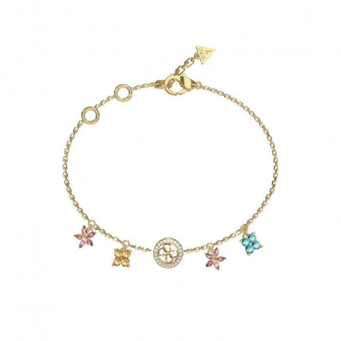 Guess Ladies Gold Plated Flower Charm Bracelet JUBB06 03SJW YGMC L