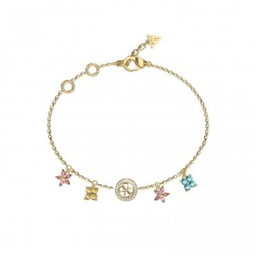 Ladies Gold Plated Flower Charm Bracelet JUBB06 03SJW YGMC L