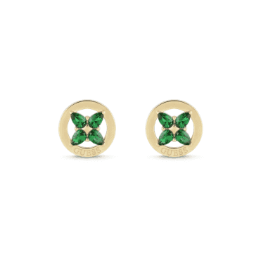 Ladies Gold Plated Green Crystal Flower Stud Earrings JUBE06 040JW YGGN