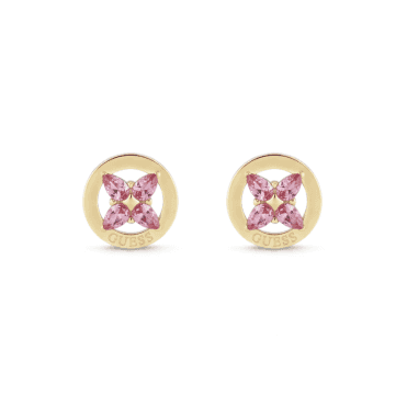Ladies Gold Plated Pink Crystal Flower Stud Earrings JUBE06 040JW YGPK