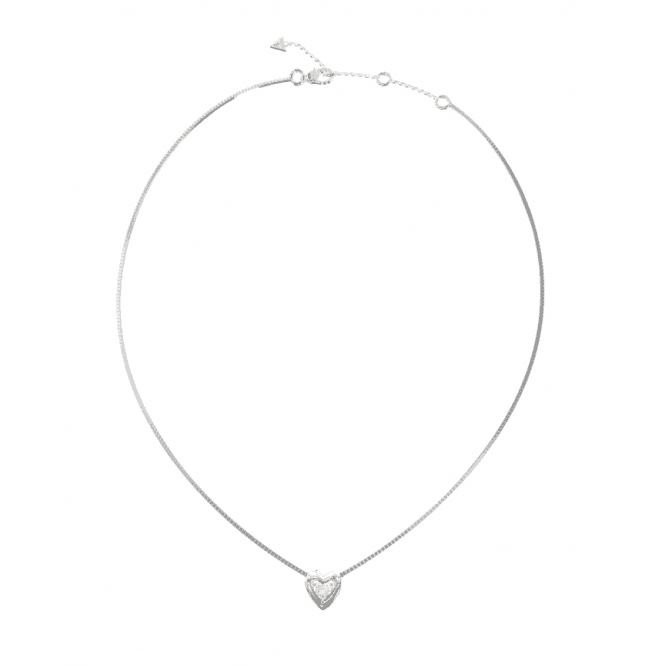 Guess Ladies Rhodium Plated Crystal Heart Necklace JUBN06 016JW RH