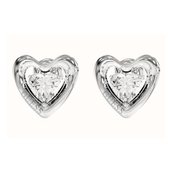 Guess Ladies Rhodium Plated Crystal Heart Stud Earrings JUBE06 097JW RH