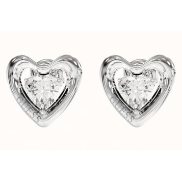 Ladies Rhodium Plated Crystal Heart Stud Earrings JUBE06 097JW RH