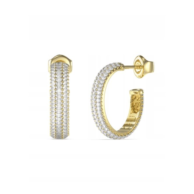 Guess Ladies Rhodium Plated Pave Oval Hoop Earrings UBE06020RH