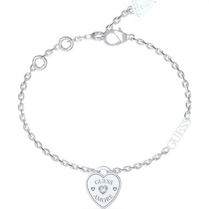 Guess Rhodium Plated Heart Charm Bracelet UBB05057RHL