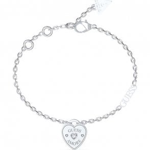 Rhodium Plated Heart Charm Bracelet UBB05057RHL