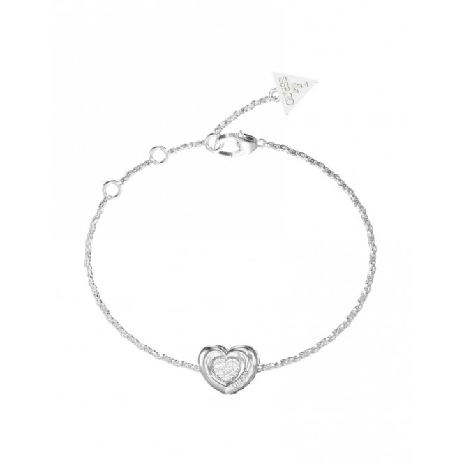 Guess Rhodium Plated Heart Pave Bracelet UBB05461RHL