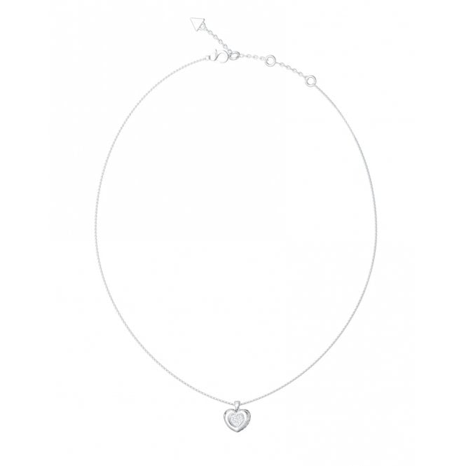 Guess Rhodium Plated Heart Pave Charm Necklace UBN05463RH