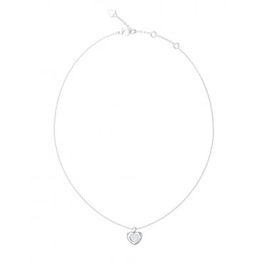 Rhodium Plated Heart Pave Charm Necklace UBN05463RH