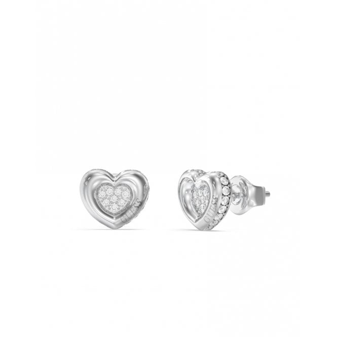 Guess Rhodium Plated Heart Pave Stud Earrings UBE05466RH