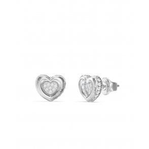 Rhodium Plated Heart Pave Stud Earrings UBE05466RH