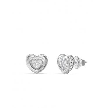 Rhodium Plated Heart Pave Stud Earrings UBE05466RH