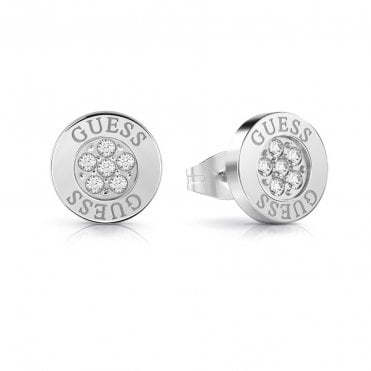 Rhodium Plated 'Love Knot' Swarovski Crystal Round Stud Earrings UBE78022