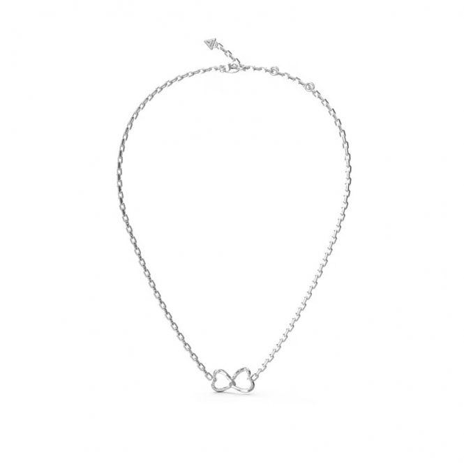 Guess Rhodium Plated MON AMOUR 2 Heart Crystal Necklace UBN04616RH
