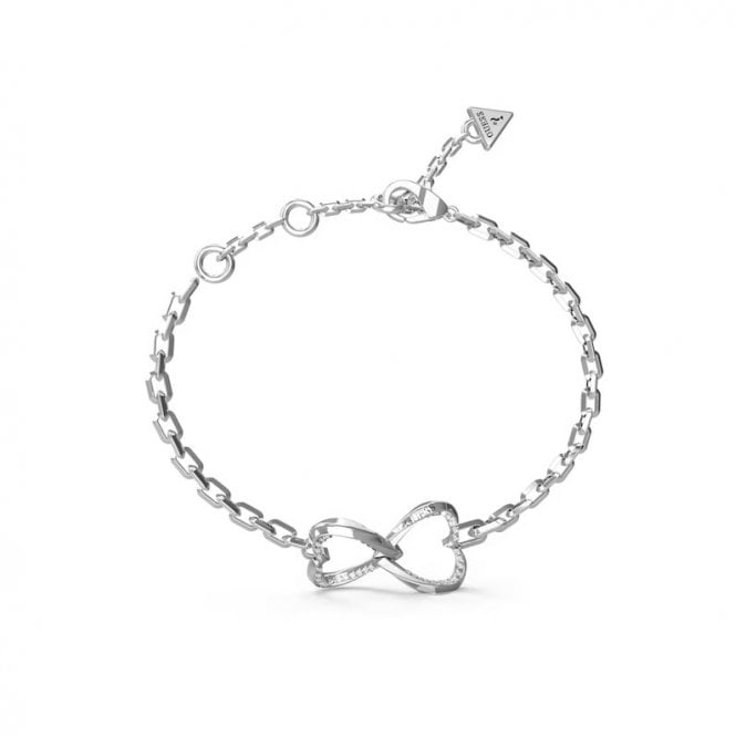 Guess Rhodium Plated MON AMOUR 2 Hearts Crystal Bracelet UBB04618RHL