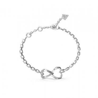 Rhodium Plated MON AMOUR 2 Hearts Crystal Bracelet UBB04618RHL