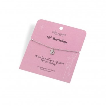 Silver Whisper "18th Birthday" 925 Sterling Silver Bracelet with CZ set 18 charm.