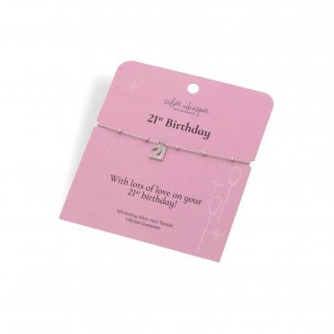 Silver Whisper "21st Birthday" 925 Sterling Silver Bracelet with CZ set 21 charm.