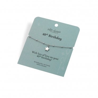 Silver Whisper "40th Birthday" 925 Sterling Silver Bracelet with Star charm.