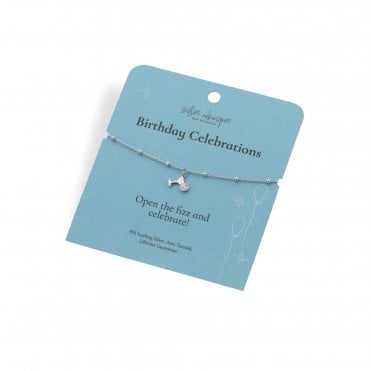 Silver Whisper "Birthday Celebrations" 925 Sterling Silver Bracelet with CZ set Cocktail Glass charm.