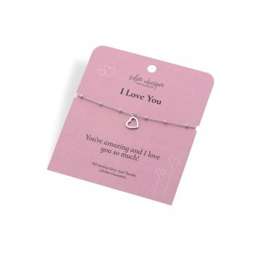 Silver Whisper "I Love You" 925 Sterling Silver Bracelet with Heart charm.