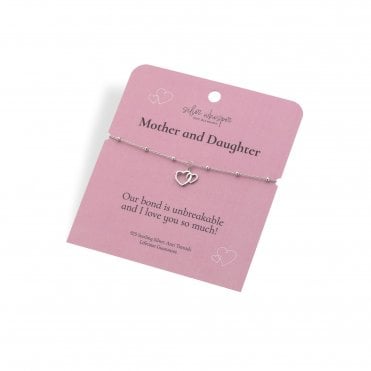 Silver Whisper "Mother and Daughter" 925 Sterling Silver Bracelet with Connected Hearts charm.