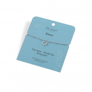 Silver Whisper "Sister" 925 Sterling Silver Bracelet with Connected Hearts charm.
