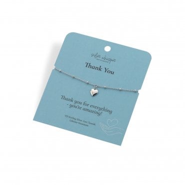 Silver Whisper "Thank You" 925 Sterling Silver Bracelet with Heart charm.