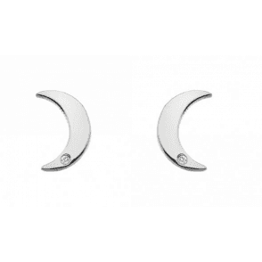 Sterling Silver Crescent Diamond Set Stud Earrings DE588
