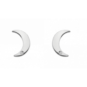 Sterling Silver Crescent Diamond Set Stud Earrings DE588