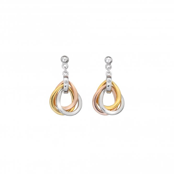 Hot Diamonds Sterling Silver Diamond Set 3-Tone Interlocking Teardrop Earrings DE645